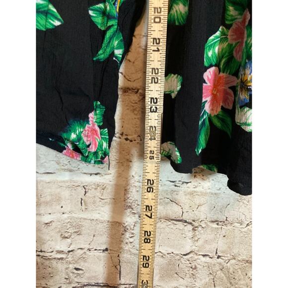 Old Navy Babydoll Top Womens XL Black Tropical Floral Balloon Sleeve Ruffle - Picture 10 of 14